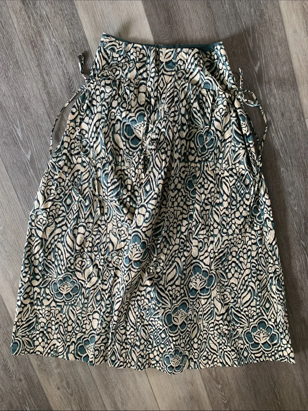 Free People Miss You Most Printed Wide Leg Pants NWT Ivory Dark Teal Black